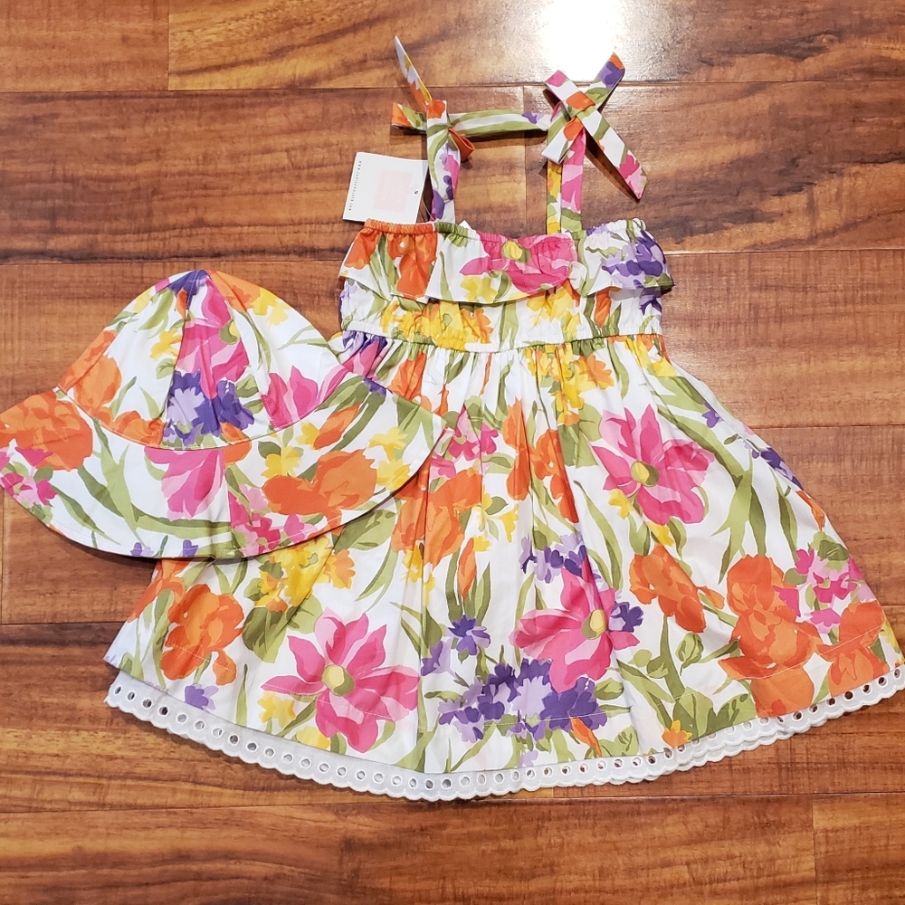 Janie and Jack NWT 12-18 months tropical floral sundress and sunhat